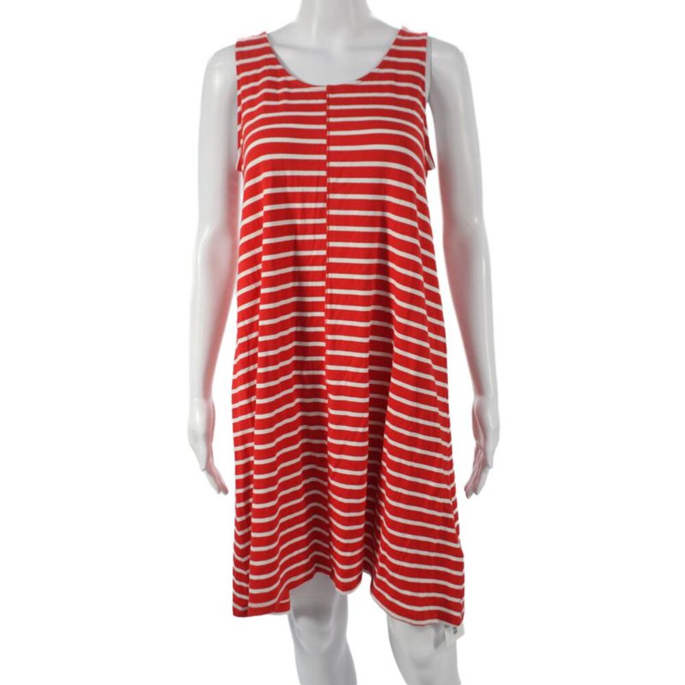 Lilla P Women Red Striped Tank Dress Scoop Neck Knee Length Pima Cotton Size M